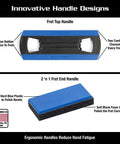 Pro Guitar Fret Leveling Kit With Beam, Crowning File And Polish Set showing ergonomic fret handles with blue rubber and black foam.
