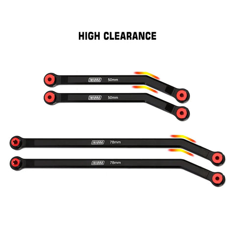 High Clearance Front 4 Link Set For SCX24 Gladiator And Dodge Power Wagon 1/24 RC Crawler Aluminum Black 8 Piece Beefed Up Upgrade Kit Eliminates Axle Wrap Axle Steering Driveshaft Rub By Moving Links Away, 50mm and 78mm links