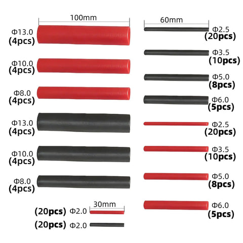 Heat Shrink Tubing Kit With Adhesive Lined 2 To 1 Ratio 150 Pcs Eight Sizes From 2mm To 13mm 30 To 100mm Lengths Pro Grade
