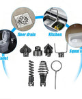 Image of heavy duty electric drain cleaner cutter head kit parts for various drains including floor, kitchen, and toilets, designed to slash your plumbers bill.