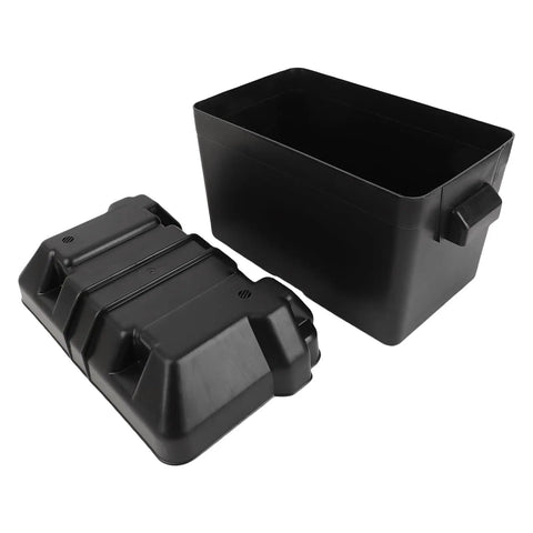 Heavy Duty Marine Battery Box Hella Durable ABS Shell Shockproof And Weatherproof 12V Battery Enclosure with removable lid.