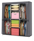 50 Inch Portable Closet Wardrobe For Hanging Clothes With Nonwoven Cover, 4 Hanging Rods And 4 Storage Shelves, Black Steel Frame