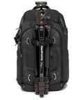 Pro Photo Backpack For Camera Gear Loadout With Four Access Points Front And Side Entry Triple Mode Interior Interchangeable Dividers Tripod Attachments Pro Grade Build M Guard Protection Black with attached tripod