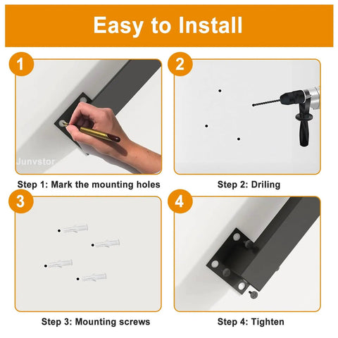 Installation guide images showing step-by-step process for the Bulletproof Black Wrought Iron Stair Railing Kit.