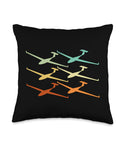 Glider Airplane Pilot Throw Pillow For Aviation Lovers With Dope Soaring Wings Theme featuring colorful planes on black fabric