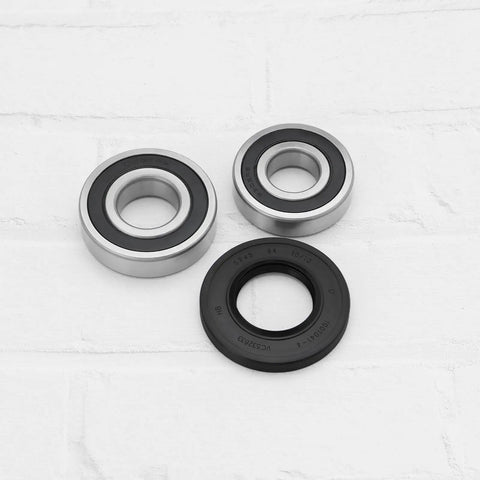 Washing Machine Bearing And Seal Repair Kit Featuring 6306 2RS And 6307 2RS Bearings And A 45 84 10 12 Mm Shaft Seal Solid Front Load Washer Fix For Samsung WD1142XVC XEU XVM YAH with bearings and seal on white background.
