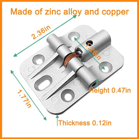 Front view of ANTEISI adjustable 180° hinge pair; zinc alloy with copper pin; folding table/door hinge, 2 pcs