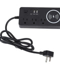 7 In 1 Power Strip Surge Protector With 30W Rapid Charging 3 AC Outlets 3 USB Ports Super Slick Flat Plug Design, black with cable.