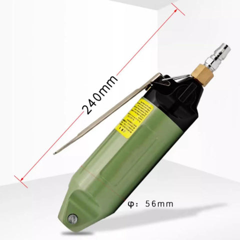 Heavy Duty Pneumatic Crimping Tool Air Powered Wire Terminal Pliers With 3 Interchangeable Heads For Automotive Electrical Connectors, green, 240mm long, featuring quick connect air inlet.