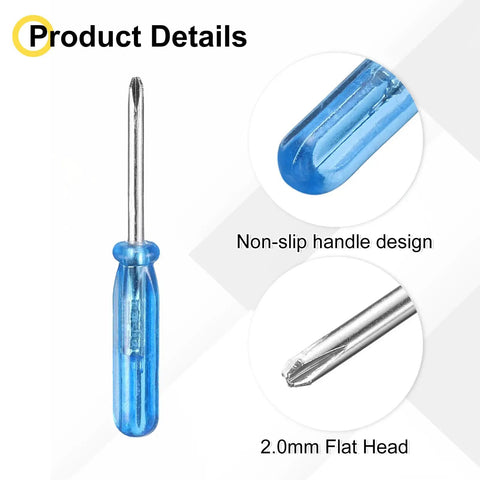 Micro Precision Mini Phillips Screwdriver With Slick Non Slip Grip 2.0mm Tip For Tiny Watches Eyeglasses Phones And Gadget Tweaks, showing non-slip handle and flat head.