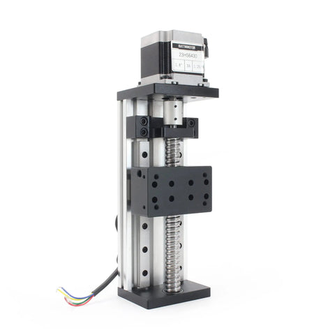 400mm 15.75 Inch Linear Motion Guide Actuator With Beefy Dual Linear Rails 1605 Ballscrew visible in a vertical position.