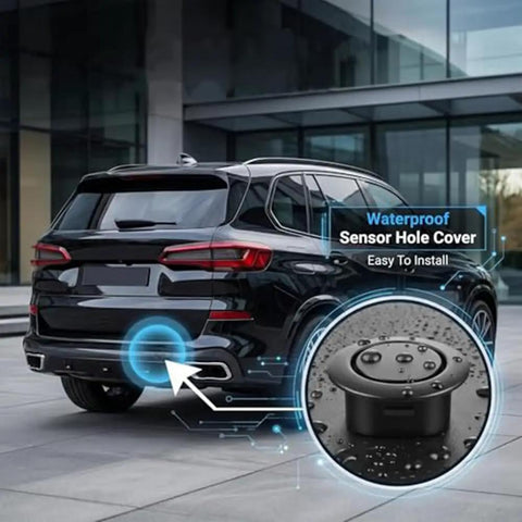 Heavy Duty Bumper Sensor Hole Cover For Chevy Volt Bolt EV EUV Blazer EV with waterproof design, shown on black SUV rear.