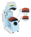 MVQJSUCI 2 In 1 Cap Hat Press Machine With Electric Automation showing two platen sizes and dimensions for customizing hats.
