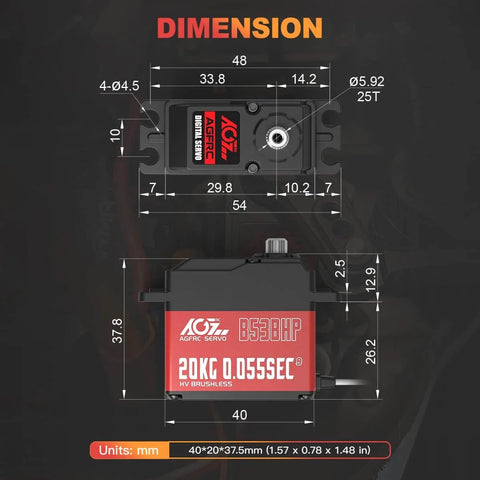 Dimensions of Ultra Fast Brushless RC Servo Motor With Metal Gear for 1 10 Scale Cars Boats And Crawlers Delivers a 0.055 Second Response And Upgraded Digital Precision