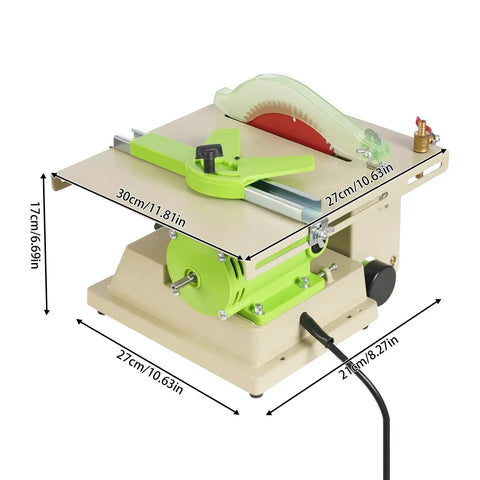 Powerful 1380W Lapidary Saw With Adjustable Speed, Rock Polisher And Cutter, dimensions illustrated, compact for DIY carving and hobbies.