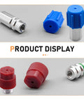 17-Piece Car AC Valve Core Kit For R12 R22 R134a Systems with blue and red sealed pressure caps and stainless service valves