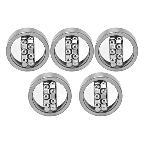 10 Pieces 1201 Double Row Self Aligning Ball Bearings Open Type Standard Cage Radial Bearing For Gearboxes Rollers Conveyors And Industrial Machinery Heavy Duty Smooth Spin displayed in a set of five, showcasing chrome steel construction