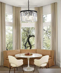 Modern Black Crystal Chandelier Lighting With K9 Crystals Round Pendant Ceiling Light in a dining room setting