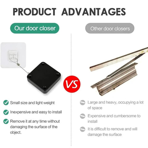 Upgraded Retractable Automatic Door Closer Kit With Tool Free Installation Delivers 3.5 Pound Pull Power And Smooth Door Closure For Screens Sliding Doors And Most Doors Durable Double Steel Cable 2 Pack Black