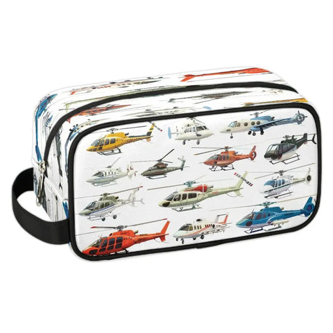 Foldable Travel Toiletry Bag For Women And Men, Water Resistant Dopp Kit With Large Main Compartment And Small Zipper Pocket featuring helicopter print