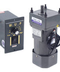 Geared 110V 90W AC Motor With Variable Speed Controller for single phase use, shown with control box and wiring.