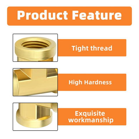 Product features of Brass Tee Fitting Kit Three Way One Quarter Inch NPT Female Pipe Connectors Five Piece Set