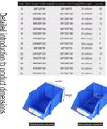 Top Shelf Stackable Storage Bins And Tool Organizer For Garage Or Shop Hardware Parts Tote Red Eighty Piece Set Beast Mode Polypropylene Crates dimensions table with measurements and models.