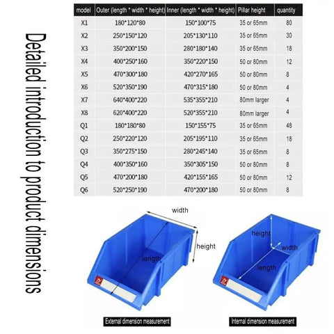 Top Shelf Stackable Storage Bins And Tool Organizer For Garage Or Shop Hardware Parts Tote Red Eighty Piece Set Beast Mode Polypropylene Crates dimensions table with measurements and models.