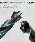Close-up of Pro Grade 21 Piece Cobalt Drill Bit Set With Bullet Point Tip M35 TiAlN Coated, showing spiral and tip design.