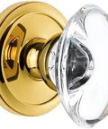 Circulaire Rosette Passage Door Knob Set With Provence Crystal Knob In Lifetime Brass close-up showing glass knob details