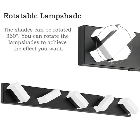 Five Light Vanity Light Fixture For Bathroom LED Modern Aluminum Frosted White Acrylic 6000K Cool White with Rotatable Shades