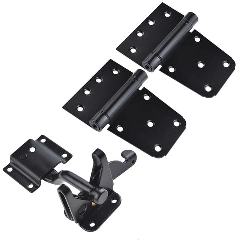 Self Closing Gate Hardware Kit With Self Locking Gate Latch And Two Pack 3.5 Inch Heavy Duty Adjustable Spring Hinges In Black for gates