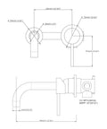 Technical drawing of Wall Mount Bathroom Faucet Matte Black With RoughIn Valve Included Solid Brass Valve Body Corrosion And Tarnish Resistant Finish Vessel Sink Ready HighFlow Design Model S1385DI BuiltToLast Easy Install.