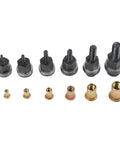 Heavy Duty Carbon Steel Replacement Rivet Nut Mandrels, Six Piece Set For M3 To M10 Manual Hand Riveter Tools displayed in various sizes.