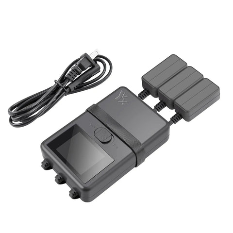 Display Parallel Battery Charger With Storage Mode For DJI Mini 4 Pro, Mini 3, And Mini 3 Pro, showing three battery slots