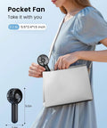 Mini Portable Handheld Fan With 3 Speeds USB Rechargeable Personal Fan fits into a purse, ideal for travel and outdoor use.