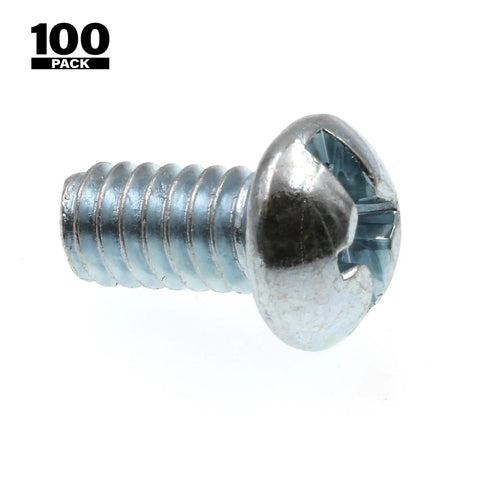 Round Head Machine Screws With Phillips Slotted Drive Quarter Inch Twenty Threads Per Inch By Half Inch Length Zinc Plated Steel UNC 2A Coarse Thread 100 Pack