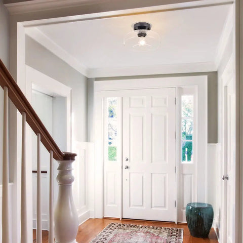 Entryway with Seeded Glass Shade Flush Mount Ceiling Light With Matte Finish For Living Room Bedroom Cafe Bar Hallway Entryway Retro Timeless Design With Upgraded Canopy Lighting Fixture For Cozy Modern Vibe installed