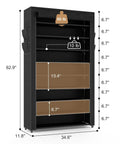 Tall Narrow 10 Tier Shoe Rack With Cover, Vertical Shoe Organizer For Closet Or Entryway, Holds 50-55 Pairs Of Shoes And Boots, Dustproof No-Fuss Freestanding Cabinet For Garage Or Mudroom, Black with measurements