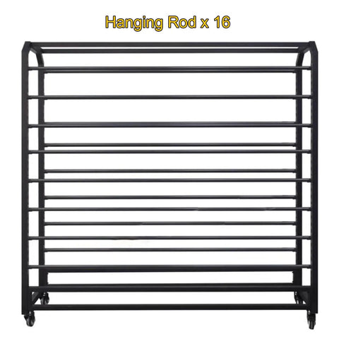 Heavy Duty Metal Rolling Tube Rack For Vinyl Fabric Wallpaper And Craft Film Featuring Smooth Braking Casters And Sturdy Hanging Bar with 16 rods