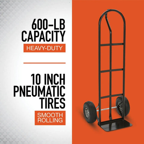 Heavy Duty Steel Pneumatic Hand Truck Dolly With 600 Lb Capacity For Moving Heavy Boxes And Equipment On Grass Gravel And Concrete, 10-inch tires