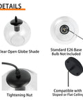 Industrial Farmhouse Globe Pendant Light Fixture With Adjustable Cord Black Hanging Ceiling Chandelier details close-up