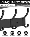 Two Pack Wall Mount Coat Rack Hooks Set For Entryway And Bathroom, No Fuss Double Hanger Rail For Robes Coats Hats Bags Towels, Easy Install, Anti Scratch And Non Slip Design holding 44 lbs per hook