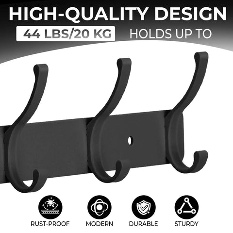 Two Pack Wall Mount Coat Rack Hooks Set For Entryway And Bathroom, No Fuss Double Hanger Rail For Robes Coats Hats Bags Towels, Easy Install, Anti Scratch And Non Slip Design holding 44 lbs per hook