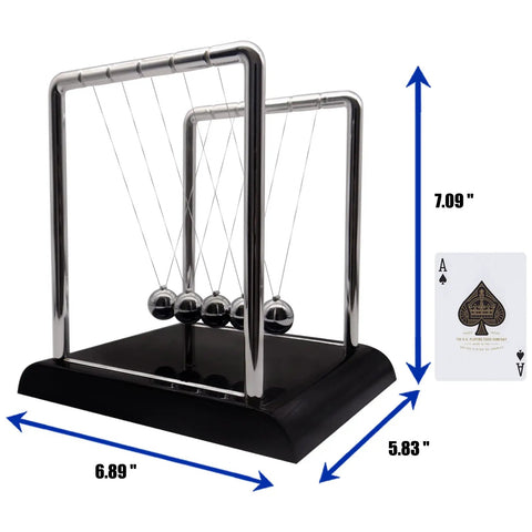 Newtons Cradle Balance Pendulum Desk Toy For Stress Relief And Focus, Kinetic Balls Swinging Fun, Large Black Edition, size guide
