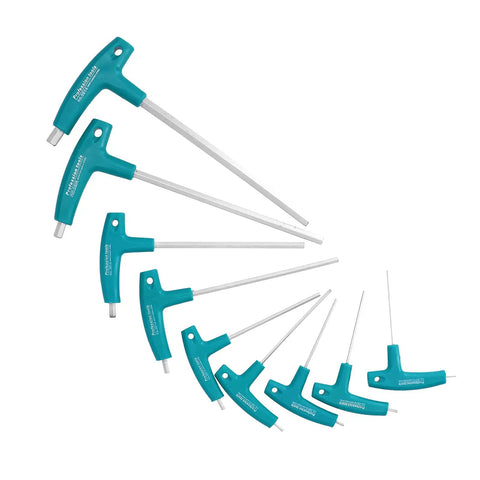 Top Tier 9Pcs T Handle Wrench Sets Featuring Long Arm Hex Key Tools With Storage Rack And Double Tips For Hardcore Home Repair And Mechanics Who Need Steel Screw Tightening Gear That Never Fails, 9 pcs teal T-handle hex keys