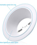 6 Inch White Recessed Light Trim With Detachable Ring And Step Baffle, Full Metal For 6 Inch Recessed Can, DIY Friendly Retrofit To Halo Or Juno Remodel Housing, Covers Gaps And Softens Glare, visible from side angle showing interior baffle and ring.