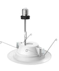 Close-up of Five To Six Inch LED Downlight Retrofit Kit Dimmable 4000K Cool White 120 Volt Energy Efficient Recessed Lighting, white finish