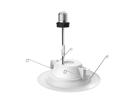 Close-up of Five To Six Inch LED Downlight Retrofit Kit Dimmable 4000K Cool White 120 Volt Energy Efficient Recessed Lighting, white finish