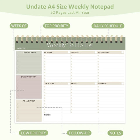 Undated Weekly To Do List Notepad 52 Large 8.5x11 Sheets Landscape Planner For Home Office School Boss Mode Task Organizer